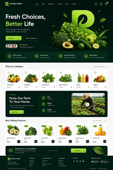Fresh grocer website with a vivid green produce design